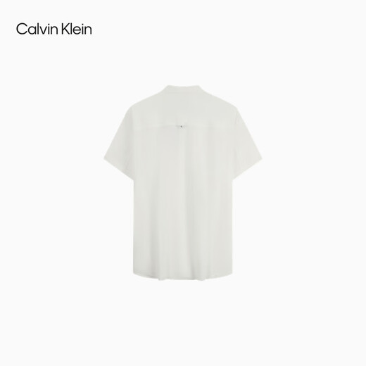 Calvin KleinJeans春夏男士商务休闲通勤ck简约刺绣棉亚麻短袖衬衫J317422 YAF-白色 M （建议130-150斤）
