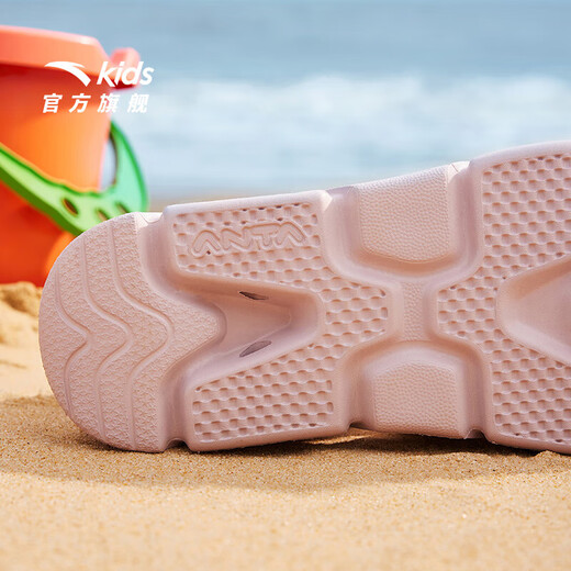 ANTA children's sandals, men's and women's shoes, 2025 summer new summer Velcro children's open toe arch beach shoes, girls, light pink/ivory white-10 35