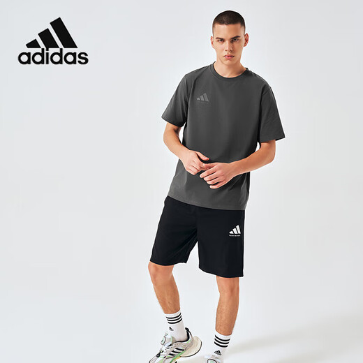 Adidas T-shirt Men's Summer Sports Breathable Lightweight Loose Cotton Short Sleeve Dark Gray/Light Gray XL