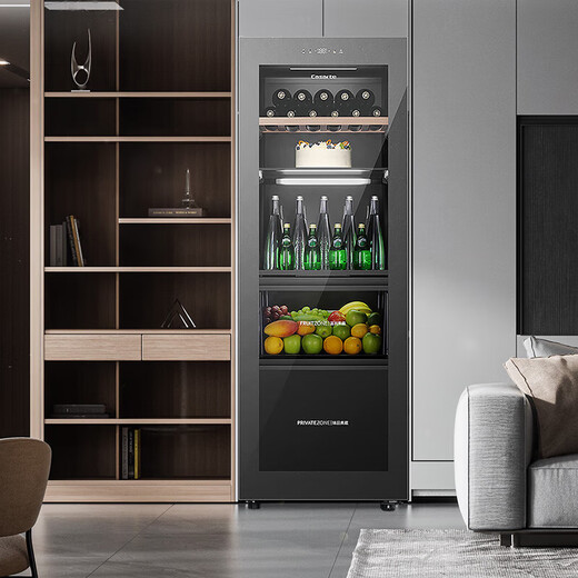Casarte 251-liter flat embedded ice bar bar cabinet living room home three-temperature zone office refrigerator large space wide variable temperature air-cooled frost-free 251WLC4DG1U1 gray dual-temperature zone 251L