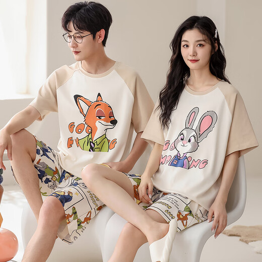 
7 SEVFUN Seven Color Spinning New Couple Pajamas Summer Casual Pure Cotton Short Sleeve One Men and One Women Cartoon Cute Summer Home Clothing Set 687 L Women Recommended (100-120Jin [Jin equals 0.5 kg])