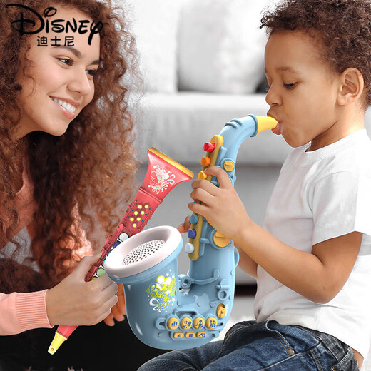 Disney (Disney) Children's Saxophone can play musical instruments, trumpet music toys, whistle, harmonica, baby, little trumpet, kids, boys and girls, clarinet-white (including song score) lanyard + charging