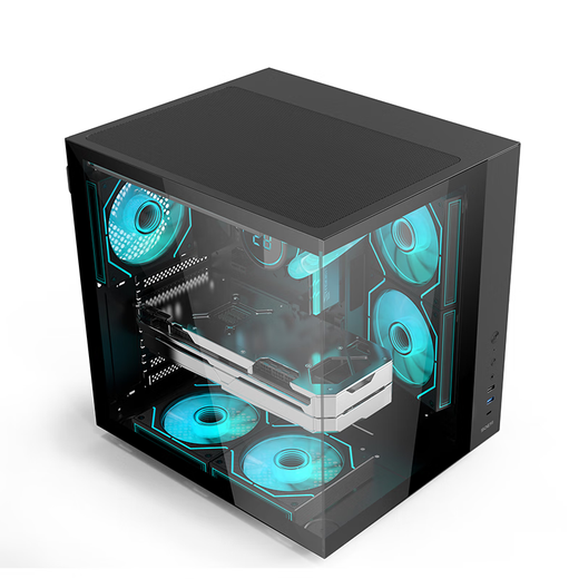 Shuoyi Kunpeng CH2+ CH3+ Ordinateur de bureau ATX Boîtier principal Côté blanc Verre incurvé transparent Chambre avec vue sur la mer Boîtier de petite taille Jeu Esports 240 Refroidissement par eau Verre à angle droit Kunpeng CH2 Noir