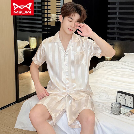 Catman Miiow New Men's Ice Silk Pajamas Summer Shorts à manches courtes en ligne plus grande taille Suit d'imitation pour hommes 679 # style masculin (short à manches + shorts) l (recommandé 100-120 Jin [Jin est égal à 0,5 kg]))