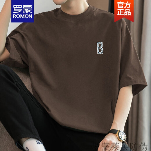 
ROMON (ROMON) 260g men's short-sleeved T-shirt trendy brand summer heavyweight pure cotton round neck top trendy cotton half-sleeved T-shirt M09-963 black S (suitable for 80-100Jin [Jin equals 0.5 kg])