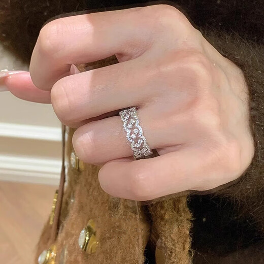 Yan Ru decorated French lace super sparkling diamond ring, elegant and light luxury index finger ring, exquisite and versatile, stackable ring gift R0650 lace ring, one pair