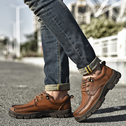 Kamel Dynamic Deutsch Kamel Casual Lederschuhe für Männer Echtes Leder im Freien Outdoor Outdoor-Gelegenheitsschuhe Nicht-Schlupf-Arbeitsschuhe mittleren Vaters Schuhe im mittleren Alter hellbraun (Top-Layer Cowide) 6198 44 Standard Lederschuhe Größe Größe
