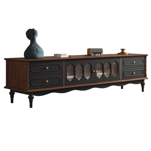 
Harmony Dujiang French retro solid wood TV cabinet coffee table medieval style combination small living room floor-standing storage cabinet 2 Minoson TV cabinet walnut color + retro black