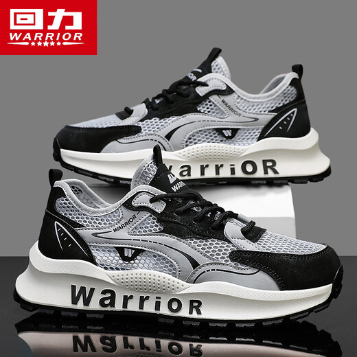 回力（Warrior）运动鞋透气网面休闲鞋男跑步老爹鞋L759N 灰黑 39