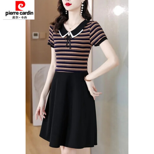 皮尔卡丹（pierre cardin）小个子遮肚子连衣裙短袖女2025年夏季新款洋气减龄 7029白色 L 建议90-100斤