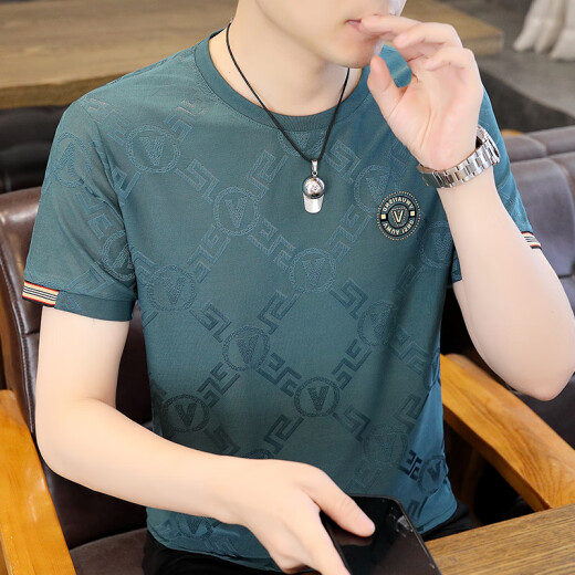 HUALIN FASHION夏季冰丝短袖恤男士潮流修身休闲薄款 829焦糖色 L