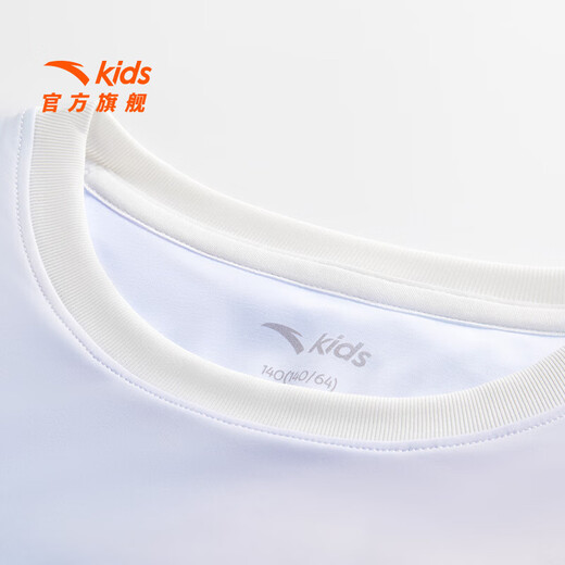 ANTA Children's T-shirt Girls Long Sleeve 2025 Summer New Thin Pants Cool Mint Cool Sunscreen Breathable Top Marshmallow White/Jun Blue (Piece Print)-1 150 cm