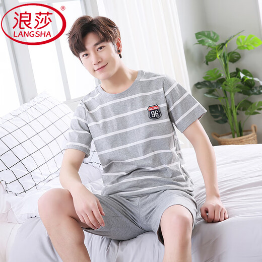 浪莎（LangSha）睡衣男士夏季薄款短袖短裤圆领纯色大码可外穿休闲舒适家居服套装 9928(短袖短裤) XL 【120斤-140斤】