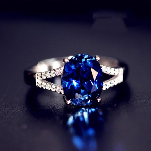 Sapphire ring 925 silver herringbone style natural Tanzanite women's silver hand-inlaid female main stone 8X10mm live ring