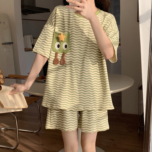 Fhhuabd Pajamas с грудной подушкой для женщин 2024 Новый летний хлопковой шорт с короткими рукавами в Интернете. Стиль знаменитости может носить за пределами домашнего костюма QGL-6627 M-грудная площадка