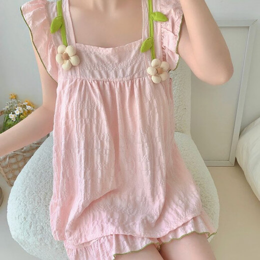 Pushui Fangfang Summer Summer con almohadilla de pecho Pajamas de estilo princesa Set dulce y linda ropa para casa HDS-9930# Color de albaricoque 175 L