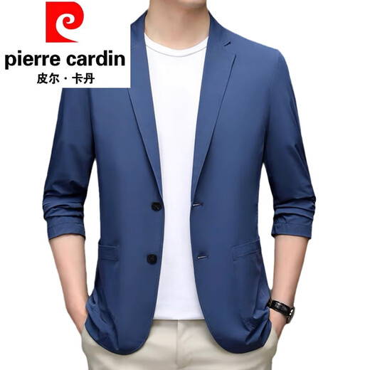 皮尔卡丹（pierre cardin）春夏季冰丝防晒衣男士薄款透气中年休闲西服外套爸爸西装夹克上衣 黑色 M 170 【建议100-115斤】