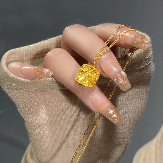 Wanmu 9999 pure gold brushed sugar cube pendant gold sparkling necklace pure gold niche fashion clavicle chain 0.01g brushed sugar cube necklace x 45cm