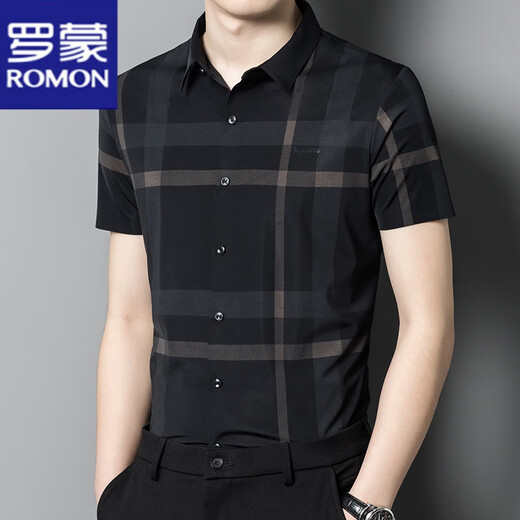 Romon Ice Silk Shirt à manches à manches à manches moyennes d'âge moyen et jeune mince mince chemise à carreaux