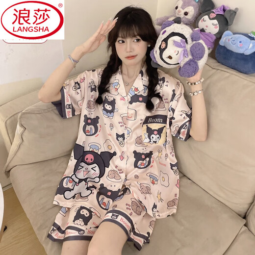 浪莎（LangSha）库洛米冰丝睡衣女夏季短袖ins可爱网红风休闲家居服夏天两件套 #YX-9214 M 【75-98】斤