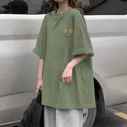 巧除【1048次回购】2025夏季新款100短袖T恤女学生韩版宽松大码女装印 绿色短袖【小M】 XL 建议120-140斤