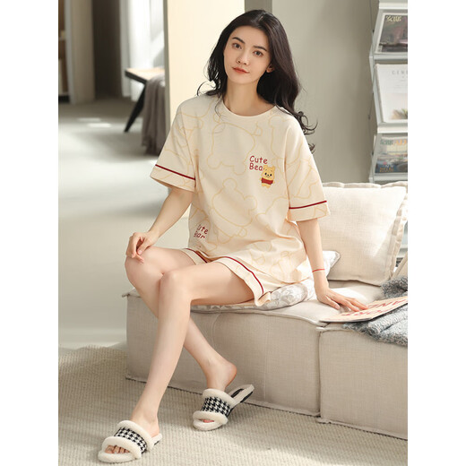 雅鹿睡衣女夏季纯棉薄款短袖2025年新款可爱可外穿夏天家居服两件套装 YZT9885 M 女现货 适合155-162CM，体重