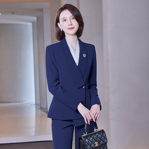 Zi Mei Qiao Professional Suit Suit for Women 2025 Autumn and Winter Fashion Temperament Hotel Front Desk Manager Formal Jewelry Store Work Clothes Blue Suit XL (Recommended 115-125 Jin Jin equals 0.5 kg)