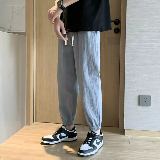 论朴裤子男士夏季薄款潮流休闲裤棉麻夏天男裤潮牌亚麻九分裤束脚裤男 黑色【直筒亚麻裤】 M