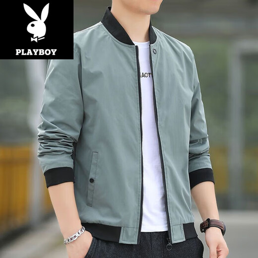 Playboy (PLAYBOY) 2025 Spring and Autumn Jacket Men's Trendy Baseball Collar Thin Casual Short Style Outdoor Wearing Handsome Men's Jacket 686 Jacket [Blank] 5XL [Suggested 175-190Jin [Jin equals about 0.5 kg]]