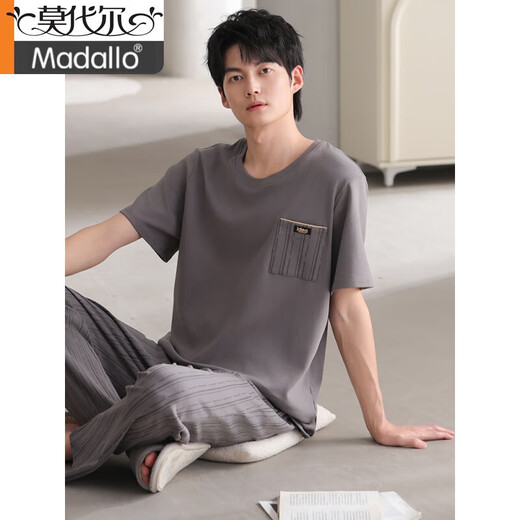 Modal men's pajamas in summer new short-sleeved trousers pullover casual simple large-size teenager men's home clothing suit 12014 L (110-130Jin[Jin equals 0.5 kg])