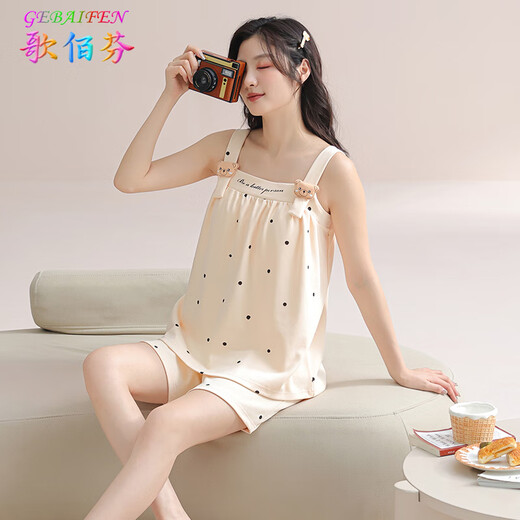 歌佰芬带胸垫夏季纯棉睡衣女吊带短裤套装休闲家居服春夏款可外穿运动 QB9902女（不带胸垫） XL （120-140斤）