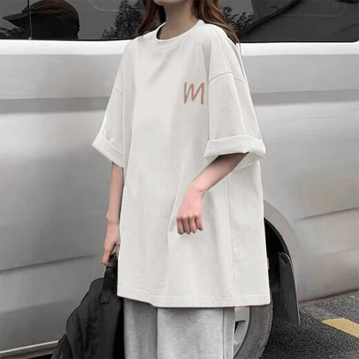 QIAOCAI [1048 Rückkaufsbilanz] 2025 Sommer Neues 100 kurzärmeliges T-Shirt für weibliche Studenten koreanischer koreanischer loser großer Frauenkleidungsdruck.