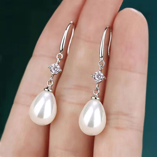 Wanmu Silver 9999 Silver Earrings Women's Temperament Pearl Ear Hooks Hypoallergenic for Old Age Sterling Silver Pearl Earrings 6.88g Solid No Hands Slow