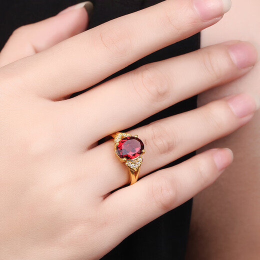 Mingdiaan International gold inlaid jade 999 pure gold ring inlaid with garnet and ruby open inlaid women's ring as a birthday gift for my wife, Xinyu gold ring, one thing, one certificate