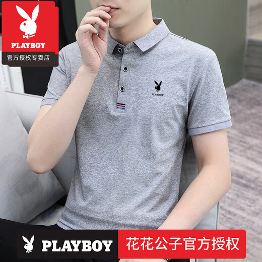 
Playboy (PLAYBOY) 100 pure cotton-leading men's T-shirt new summer short-sleeved T-shirt polo shirt fashion trendy slim and handsome t half-sleeved brand 844 black M 85-100Jin [Jin equals 0.5 kg]