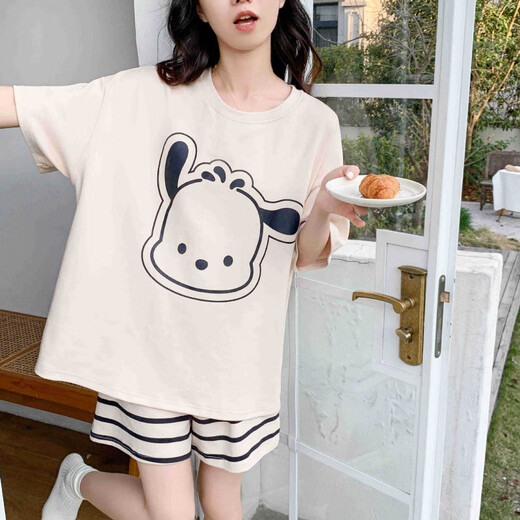 Pajama de mujeres de Xushansi en primavera y verano Juego de ropa casera casual de manga corta 2025 Nuevo estilo de verano suelto de gran tamaño 679 Dinosaur Green M recomendado 80-90Jin [Jin iguala 0.5 kg]
