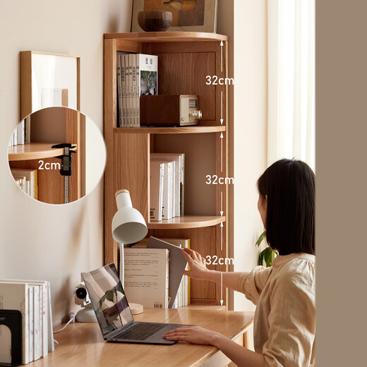 Genji Muyu solid wood corner bookshelf corner storage rack bookcase multi-layer storage rack floor-standing triangle cabinet solid wood color 1.74 meters
