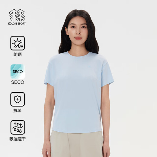 KOLON SPORT/可隆SECO速干T恤 女子户外运动吸湿防晒抗菌圆领短袖上衣 LKRT5MT828-LB 浅蓝色 XL 175/96A