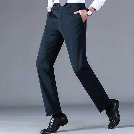 Pier Cardan trousers men's spring and summer thin middle-aged men's high elastic non-iron comfortable straight pants casual breathable suit pants F9906 blue 35 (2.8 feet waist)