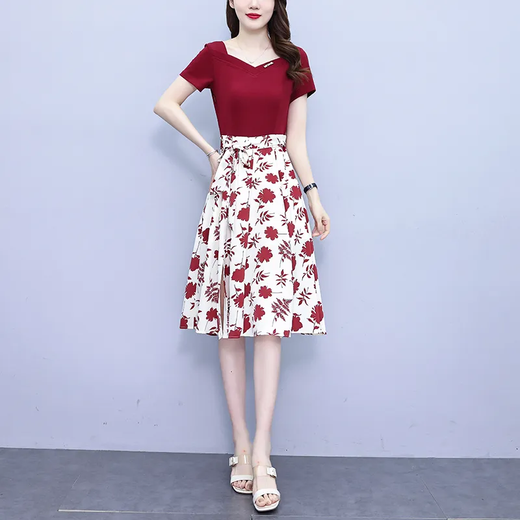 AIMANJIE HONG KONG Robe à tempérament français tendance pour femmes Station européenne Nouveau style chair de couverture pour les faire paraître miness et décontracter la jupe de style nouveau style Red 3xl suggère 145-160jin [Jin est égal à 0,5 kg]