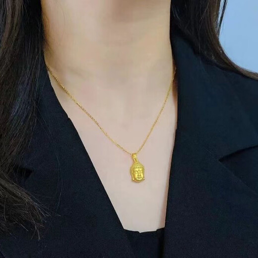 Shaoyu Yisheng 999 Pure Gold Buddha Head Pendant Gold Necklace Female Tathagata Buddha New Valentine's Day Gift for Girlfriend Gold Buddha Head Necklace + Yellow Braided Rope About 1.6