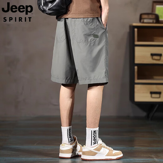JEEP SPIRIT吉普夏季薄款冰丝短裤男士外穿休闲中裤2025运动透气速干五分裤男 6630灰绿色 XL