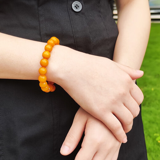 Her Generations Natural Beeswax Bracelet Amber Chicken Fat Yellow Full Honey Single Circle Buddha Bead Bracelet Birthday 10-10.5MM (866549)