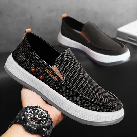 Zapatos de lona zapatos para hombres primavera y verano transpirable zapatos perezosos de un pie suave sole casual viejos zapatos de tela beijing a mediados de 2 gris-xj 40