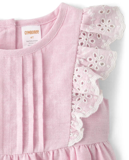 GYMBOReeGymboree Girls and Toddlers Butterfly Sleeve Eyelet Tank Top, Simple Pink Linen, 5T Simple Pink Linen 5T