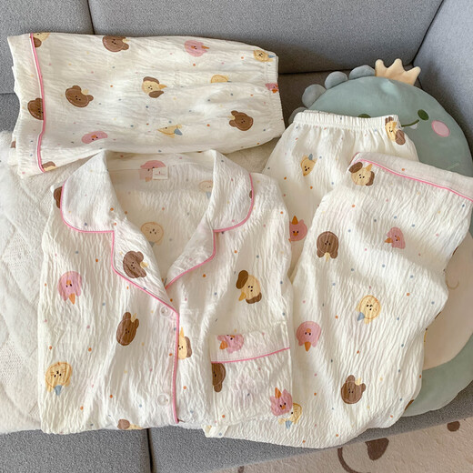 Jingpufei HelloKitty cotton gauze pajamas women's cute three-piece set home clothes Yunduo Cotton-9902# Star KT cat three-piece set M [Suggestion 75-100Jin[Jin equals 0.5 kg]]