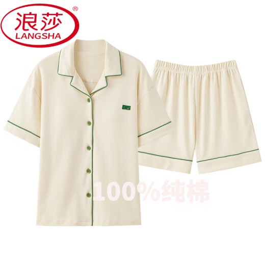 浪莎（LangSha）情侣睡衣夏季纯棉短袖短裤简约开衫可外穿男士女款全棉家居服夏天 X12707-12808# M 女款：