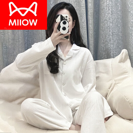 Catman (Miiow) Pyjamas für Frauen im Frühling und Herbst Pure Cotton Long Sleeves Einfache Damen losen Sommerkleidung Set Herbst und Winter New Style 3882 l [95 120Jin [Jin gleich 0,5 kg]]