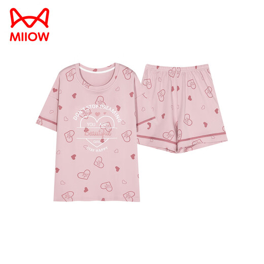 Catman (Miiow) Sommer-Kurzärärmel-Pyjama-Set mit Brustkissen integriert reine Baumwolle, dünne Sommerkleidung koreanische Heimkleidung GXT1047 M (Empfohlen 75-95 Jin [Jin gleich 0,5 kg]))