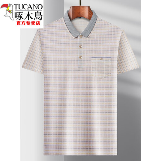 Holzspecker (Tucano) Neuer Männer mittleren Alters mit kurzer Ärmeln T-Shirt Daddy Anzug Sommereis Ice Seiden T-Shirt mit mittleren Dünnverletzungen Top Herren T-Z866 Blau Real Pocket XL 52/175